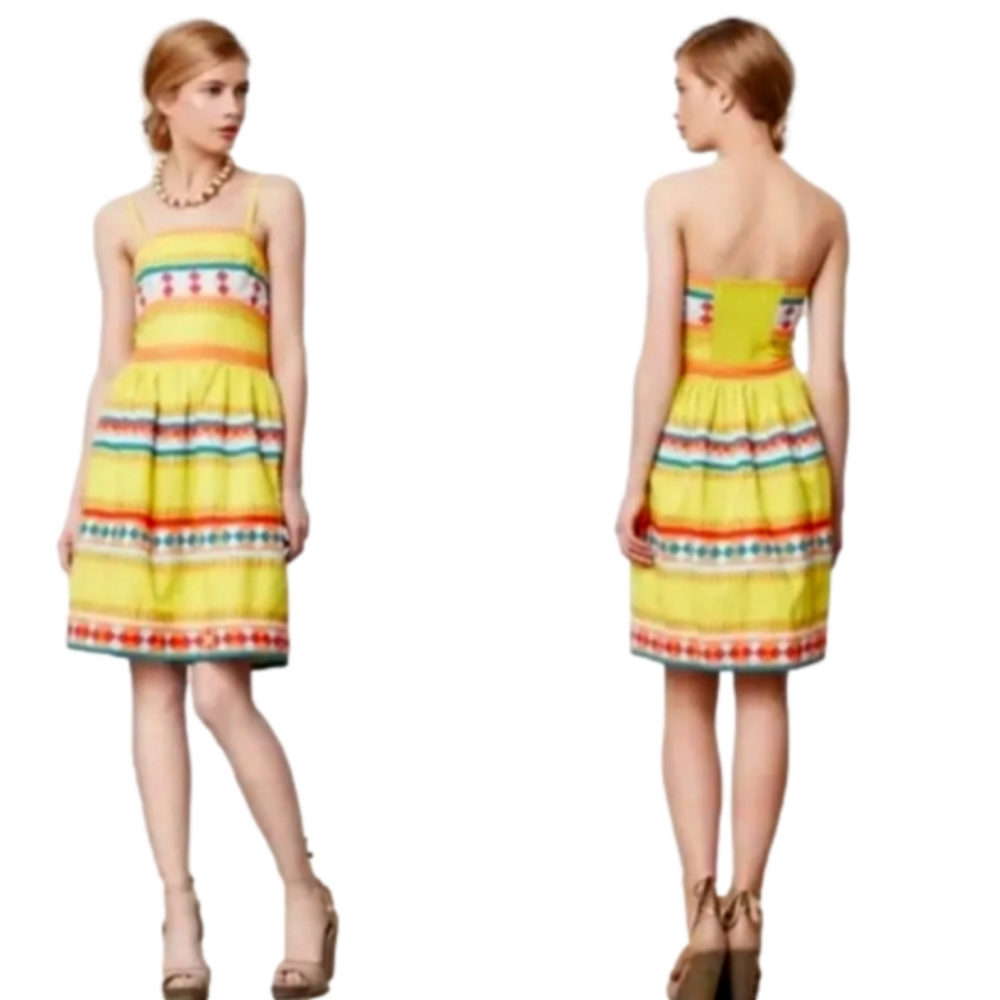 Leifsdottir Anthropologie Strapless Quilted Cotton Mini Smocked Dress Size 0